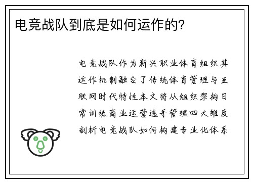 电竞战队到底是如何运作的？
