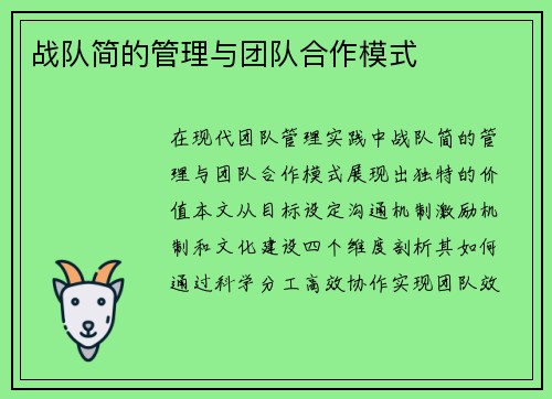 战队简的管理与团队合作模式